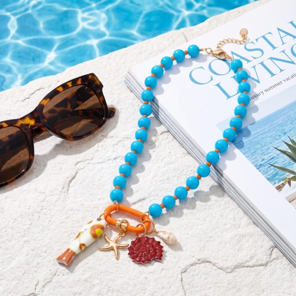 Ornaments Bohemian Resin Beaded Necklace Adjustable Beach Beaded Necklace Daily