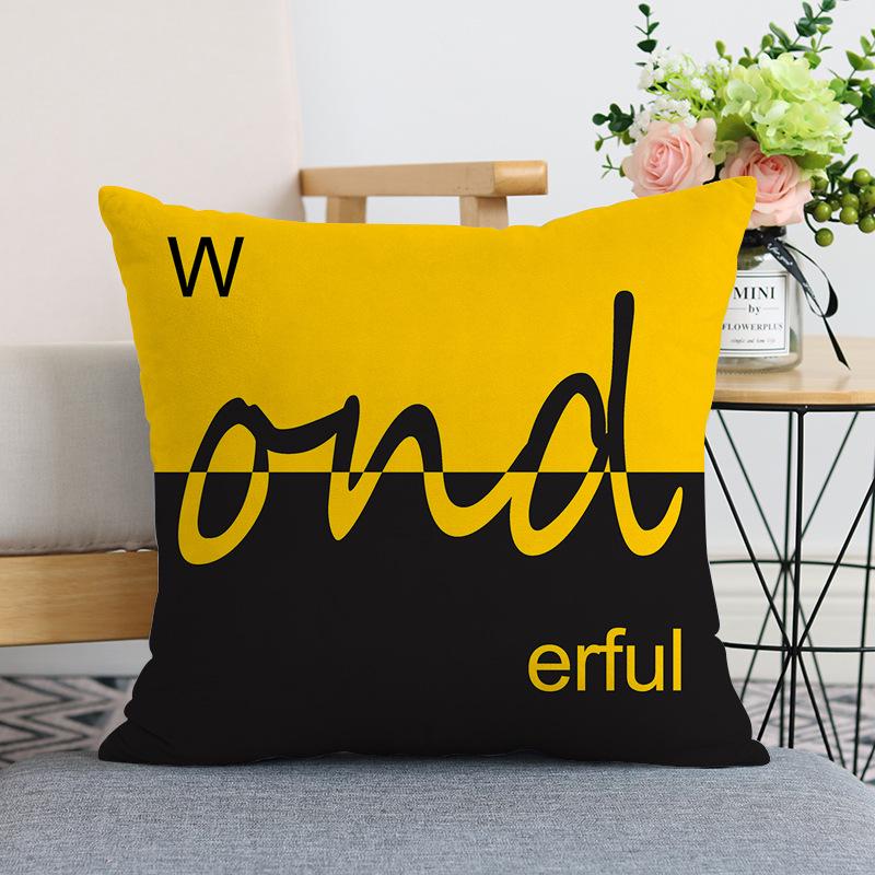 Nordic Modern Yellow Plush Throw Pillow Cover - Single-Sided Print Home Decor Cushion.