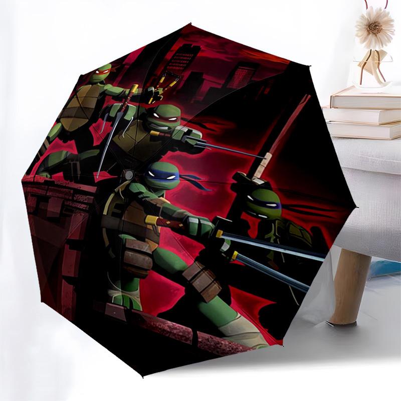 Teenage Mutant Ninja Turtles, Cityscape Themed Automatic Opening and Closing Umbrella, Compact Travel Umbrella, Lightweight and Portable, Su