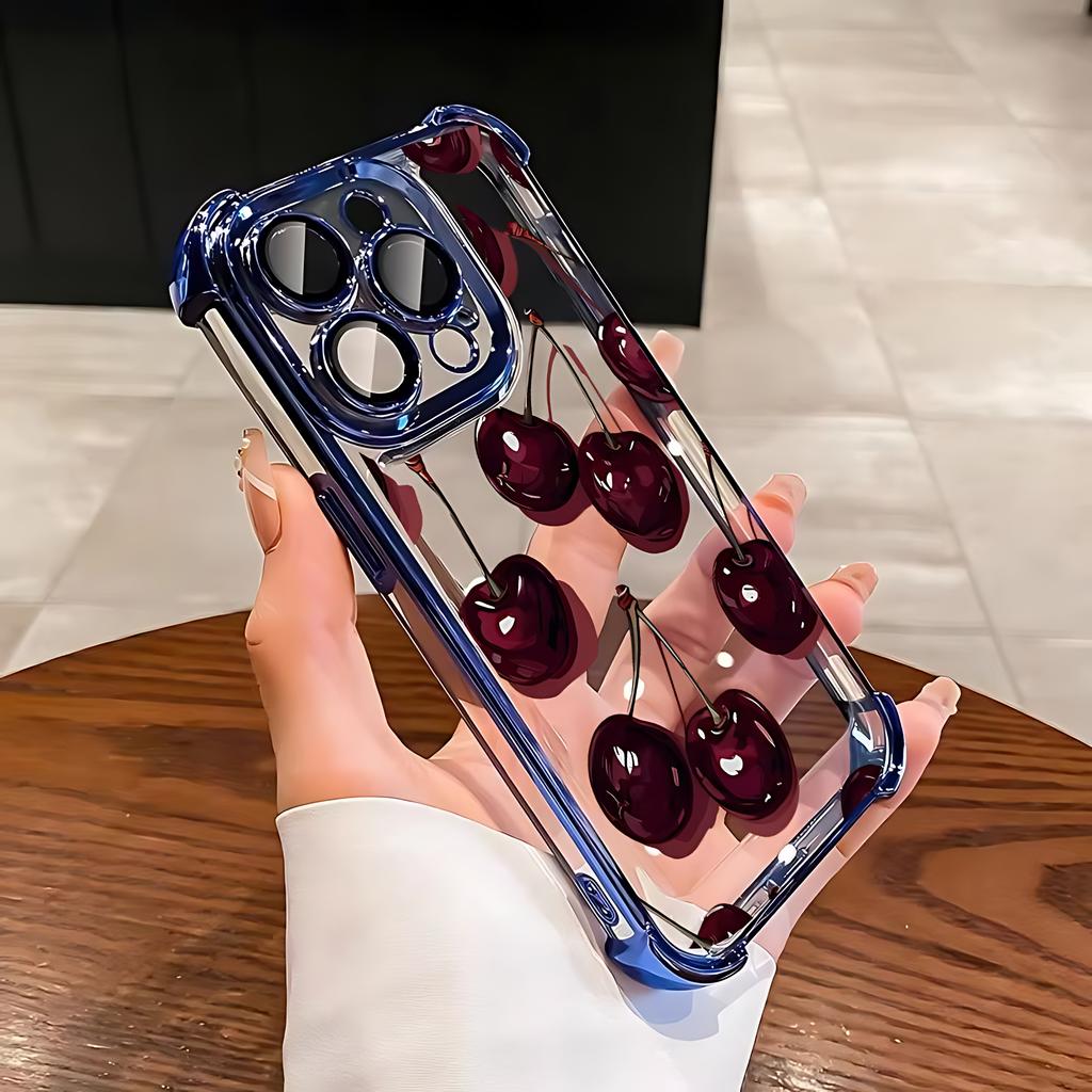 Red Cherry Plating Phone Case For Xiaomi Redmi 15 A3 15C 14C 13C K50 A1 Note 15 14 13 12 12s Pro Plus 4G 5G Anti Fall Airbag