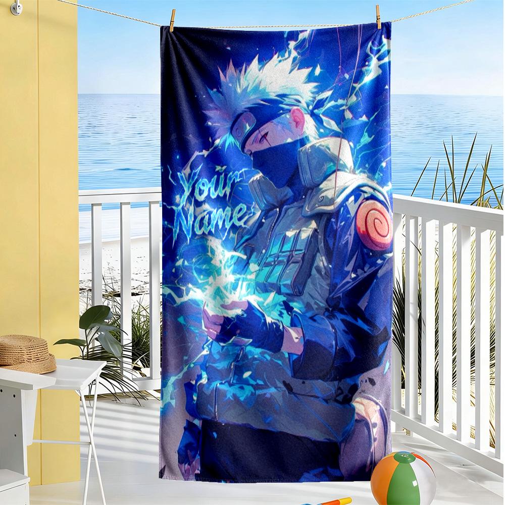 Naruto Character Personalized Text Beach Towel Quick-Dry Soft Microfiber Perfect for Traveling Yoga Camping and Swimming