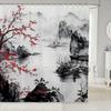 Feelyou Japanese Wave Bath Curtain for Boys Girls Fuji Mountain Shower Curtain Waterproof Japanese Style Bathroom Shower Curtain