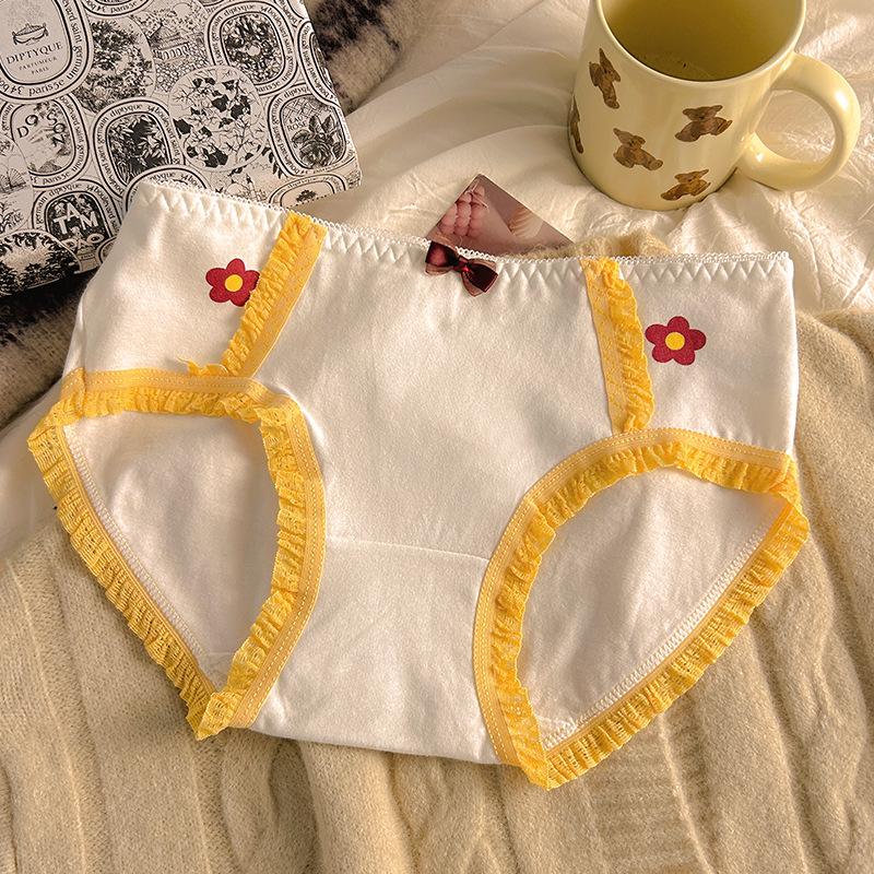 Girls' Cotton Mid-Waist Plaid Panties with Bow - Comfortable & Breathable