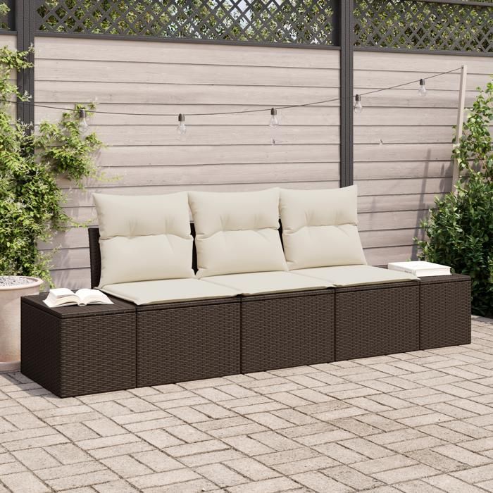 VidaXL Ensemble de canapés de jardin 3 pièces avec coussins, rotin poly marron 3346918