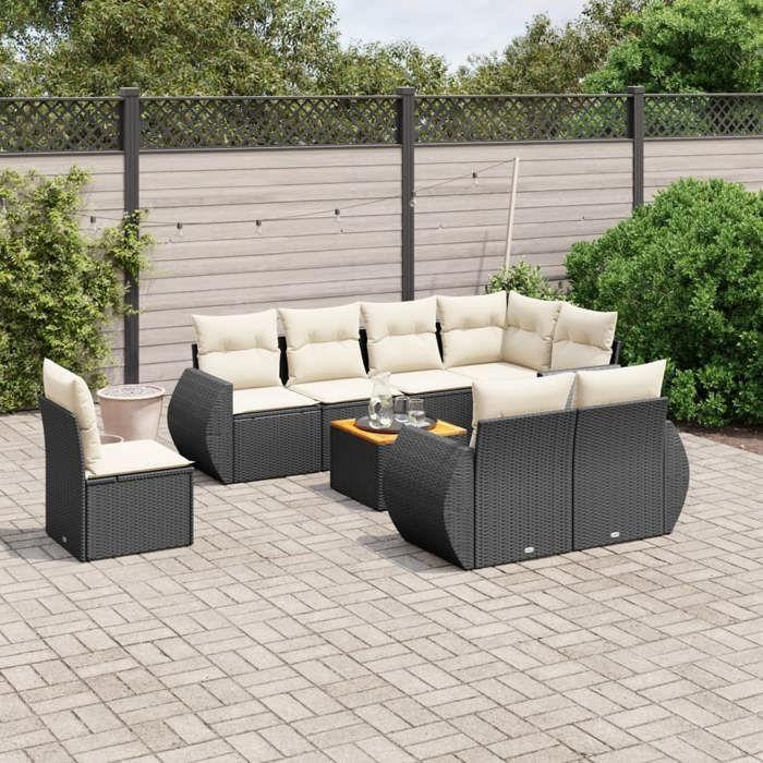 VidaXL Garden Lounge Set with Cushions 9 Pcs, Patio Sofas, Furniture Set, Outdoor Terrace Furniture, Black 3257428