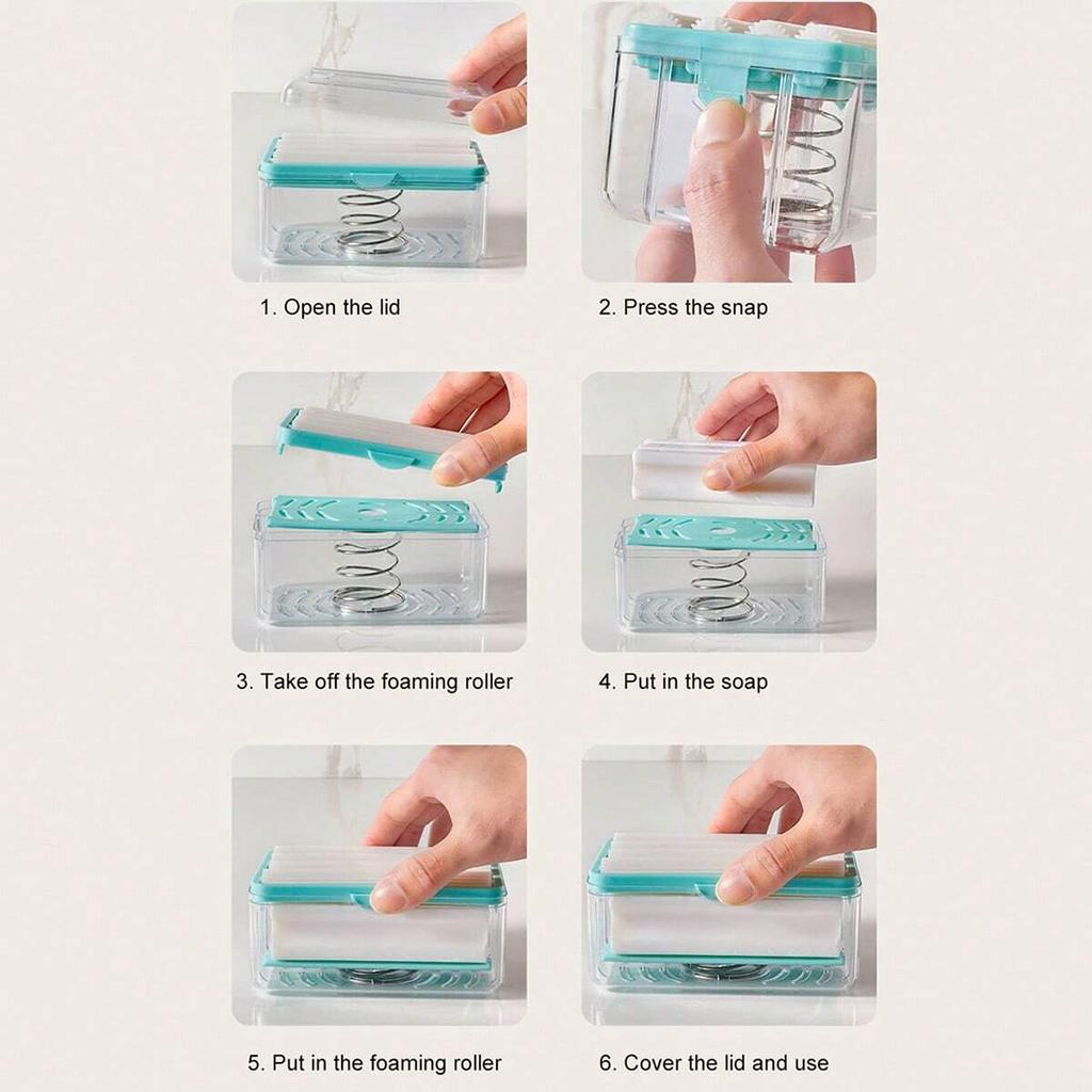 1 Stück multifunktionale Seifendose, Seifenschaumbox mit Rollabdeckung, freihändige Reibungsschaumbildungs-Seifendose, Haushaltsseifendose
