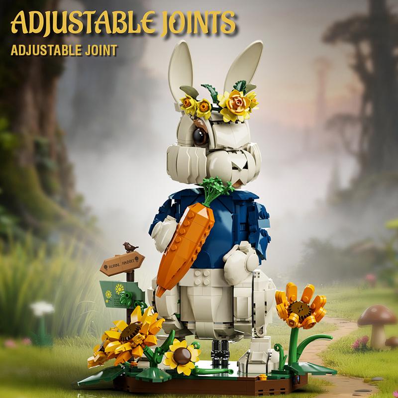 Mr. Rabbit Building Blocks Assemble Pastoral Bunny Animal Table Home Decoration Rural Flowers Rabbit Diy Toys Children Gift