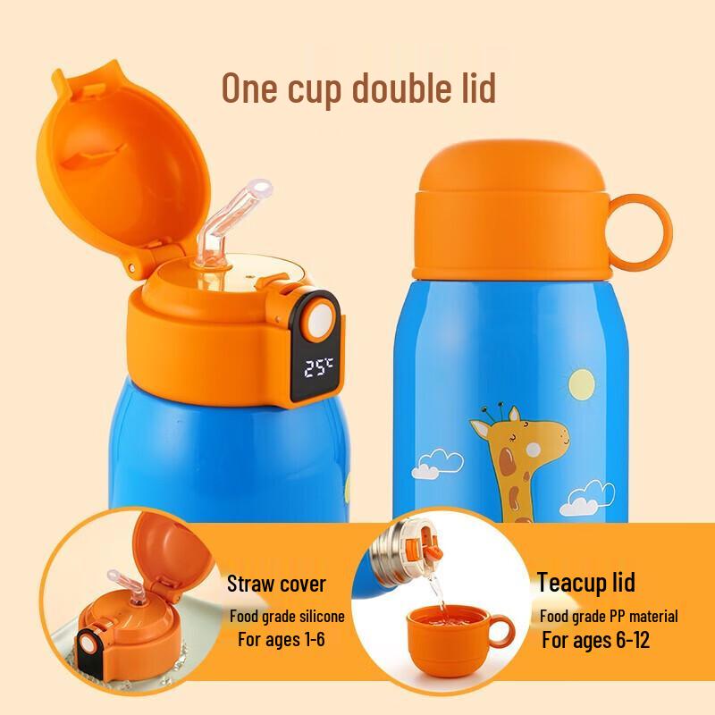Temake Kids 560ML 316 Stainless Steel Double-Lid Insulated Straw Cup