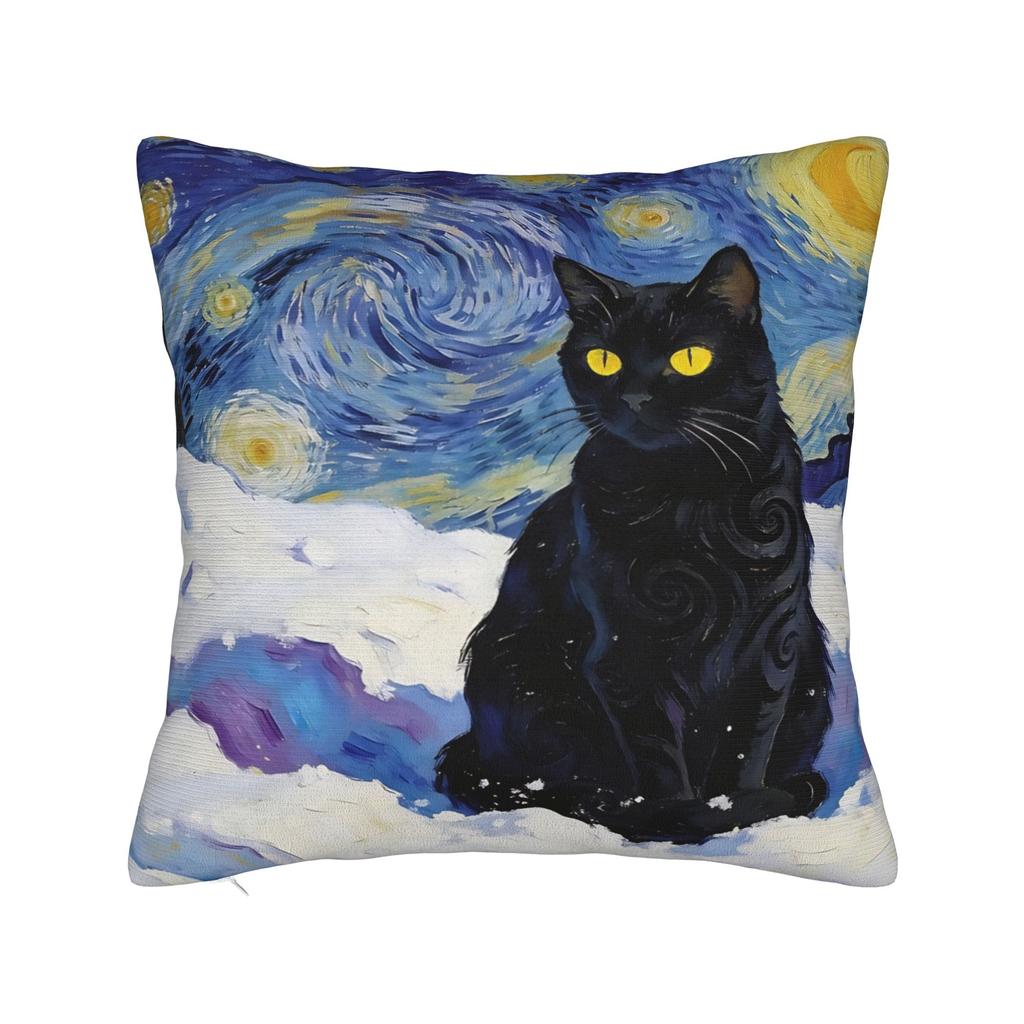 Mini Schnauzer Dog Van Gogh Starry Night Pillowcase Polyester Cushion Cover Decorations  Pillow Case Cover Sofa Square cm