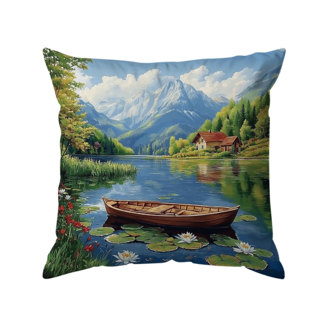 1 stuks Berg Rivier Landschap Kussensloop Vierkant Slaapkamer Kussenhoezen Rits Woon Zacht Huis Comfortabel Decor 45x45cm 45x45cm