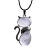 Natürlicher Kristall Katzen Anhänger Halskette Mit Amethyst Und Rosenquarz Für Einzigartigen Schmuck Geschenk