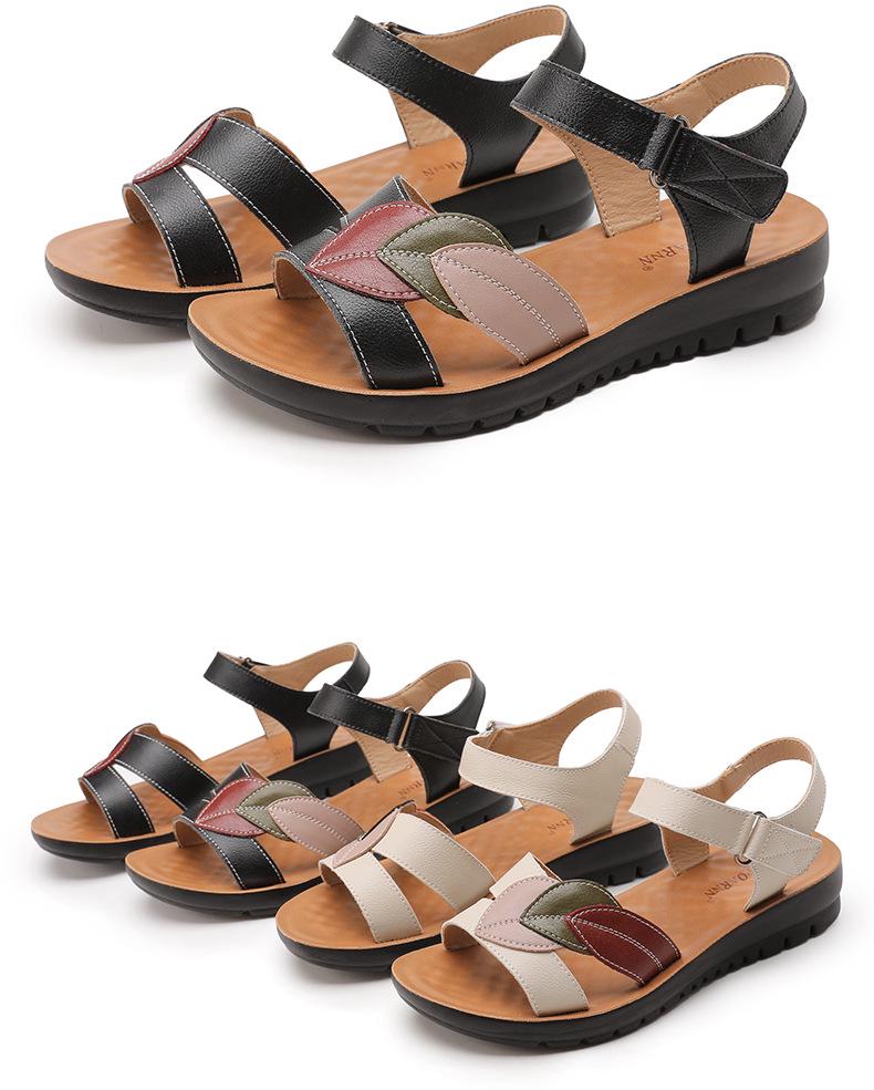 Dames Sommer Sandaler med Sklisikker Såle - Myk Såle, Lav Hæl for Middelaldrende og Eldre