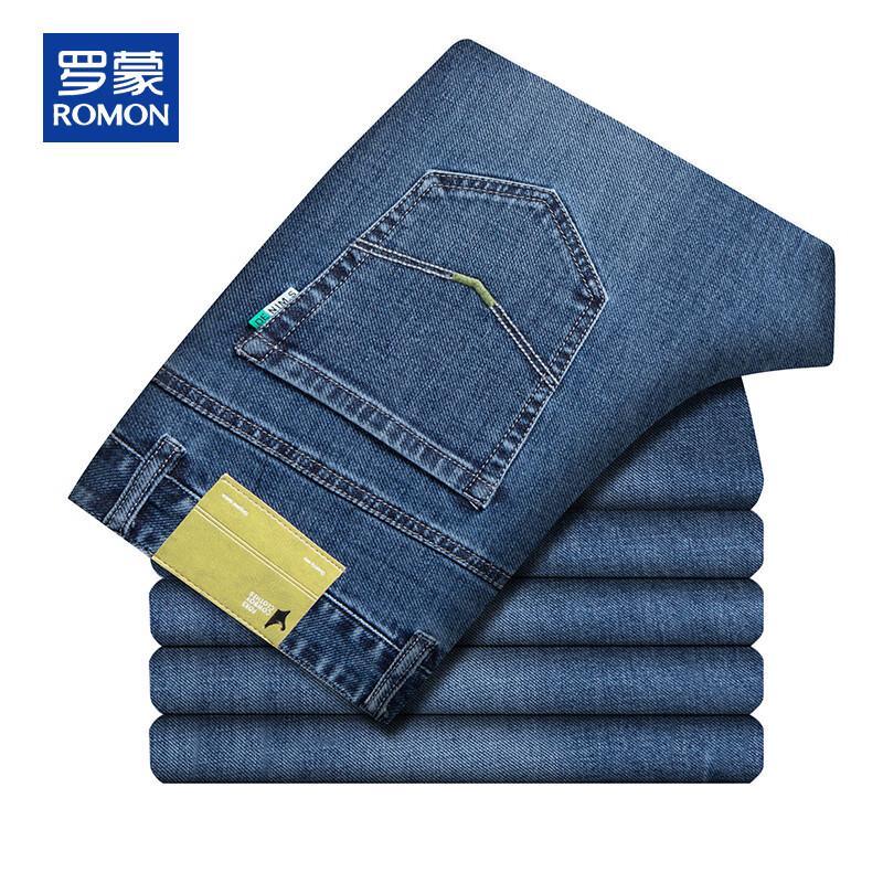 ROMON Men's Casual Straight Fit Stretch Denim Jeans