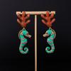 [HF]#1Pair Vintage Micro Diamonds Earrings For Woman Coral Seahorse Enamel Jewelry Gift High Quality Elegant Accessories