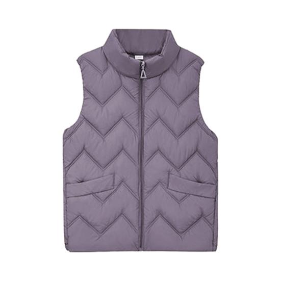 Women Fluffy Down Cotton Vest Jacket Solid Loose Casual Quilted Stand Collar Lightweight Zipper Closure Pockets Versatile Outerwear