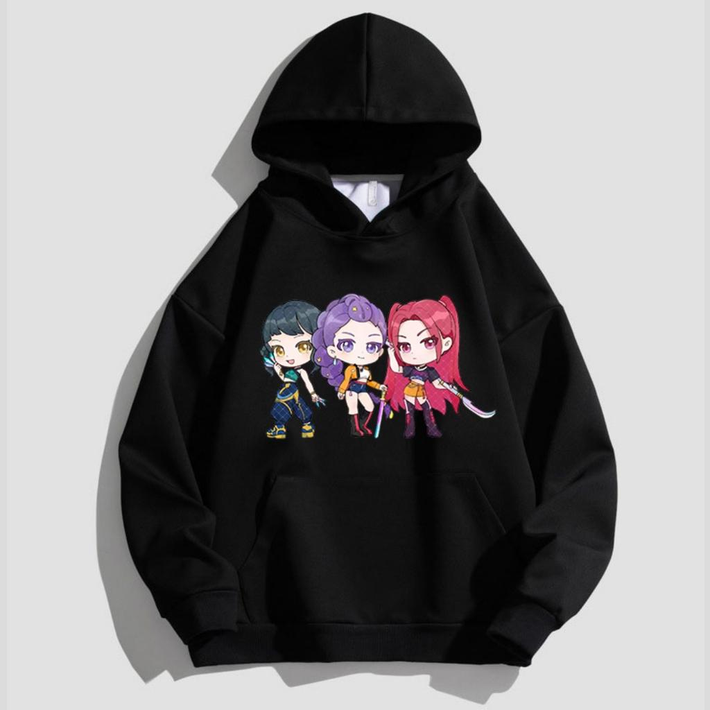 Kpop Children's Cartoon Printed Hooded Sportswear Casual Street Style Anime Idol Combination Printed Long Sleeved Girls' Top