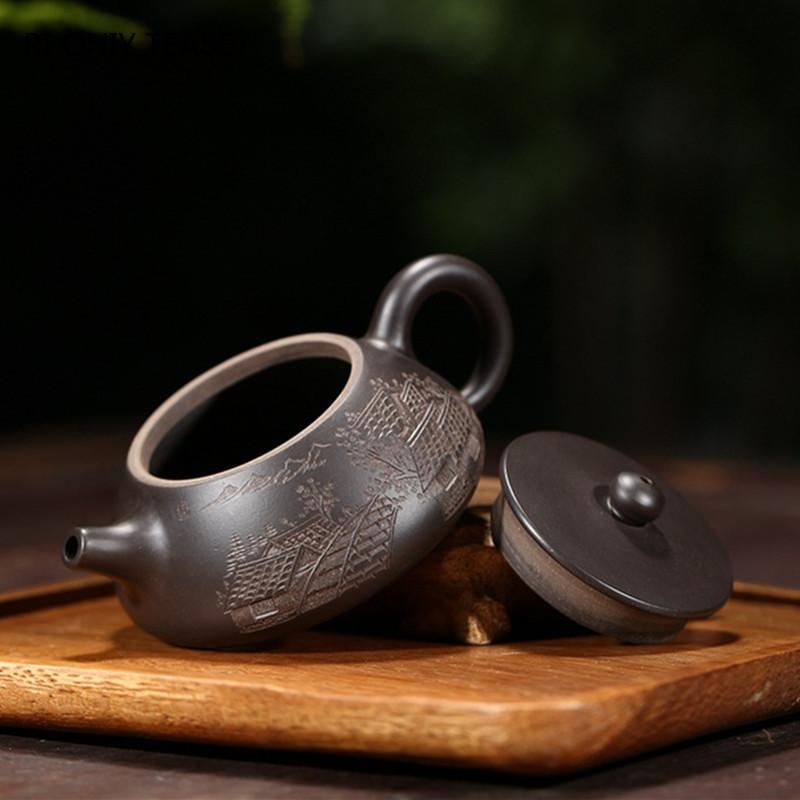 120ml Boutique Yixing Purple Clay Teapot Raw Ore Black Mud Stone Scoop Tea Pot Home Ball Hole Filter Kettle Zisha Tea Set