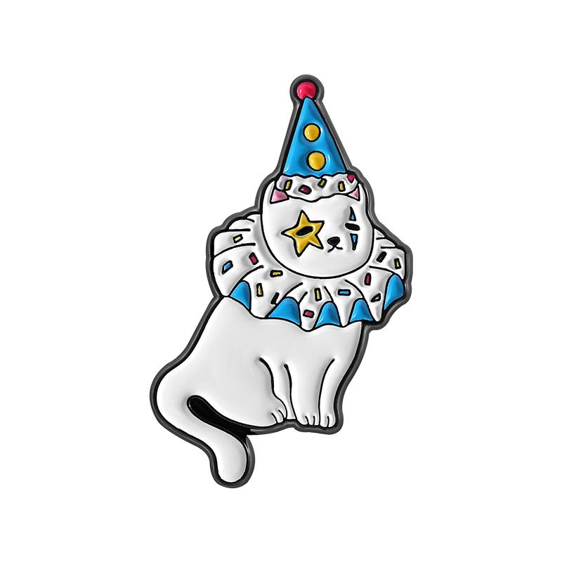 Cute Clown Cat Enamel Pin Cartoon Funny Kitty with Clown Hat Circus Animal Brooch Lapel Badge Jewelry Gift For Cat Lover Friends