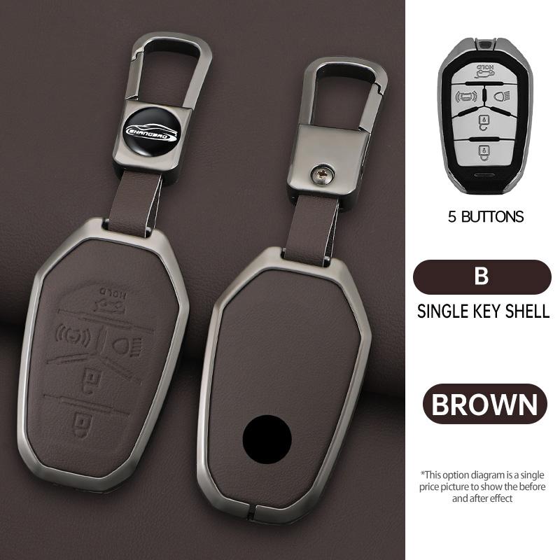 Zinc Alloy Leather Car Remote Key Case Cover Shell Fob For Ssang Yong  G4 Rexton Protective Keychain Styling Accessories