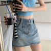 Women's Denim Skirt A-line Skirt Thin Double Button High Waist Design Retro Short Skirt for Women