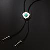 3Pcs Rodeos Bolo Tie with Sunflower Stone Pendant Braided Leather Cord Adjustable Chain Necktie Western Jewelry Necklace