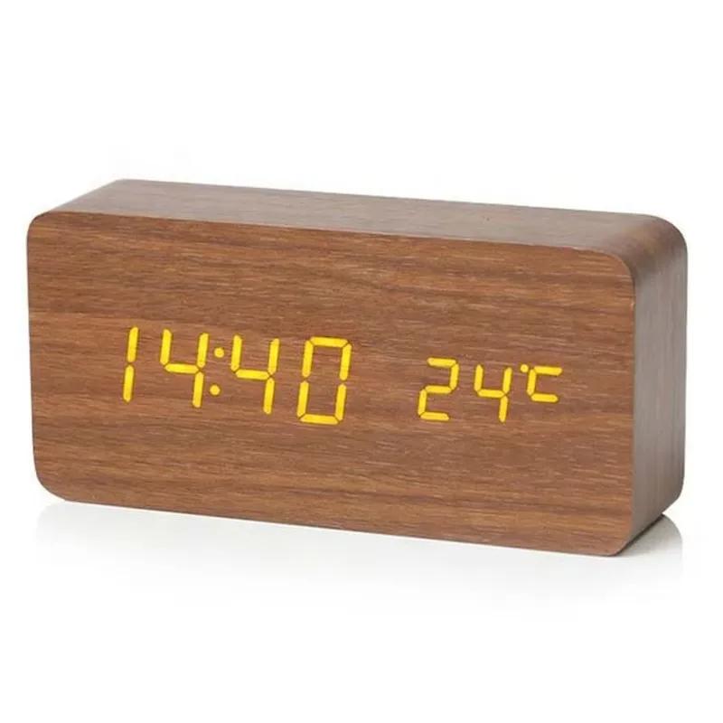 Wooden Digital Alarm Clock LED Table Clock with Temperature for Bedroom Office Desk Decorations