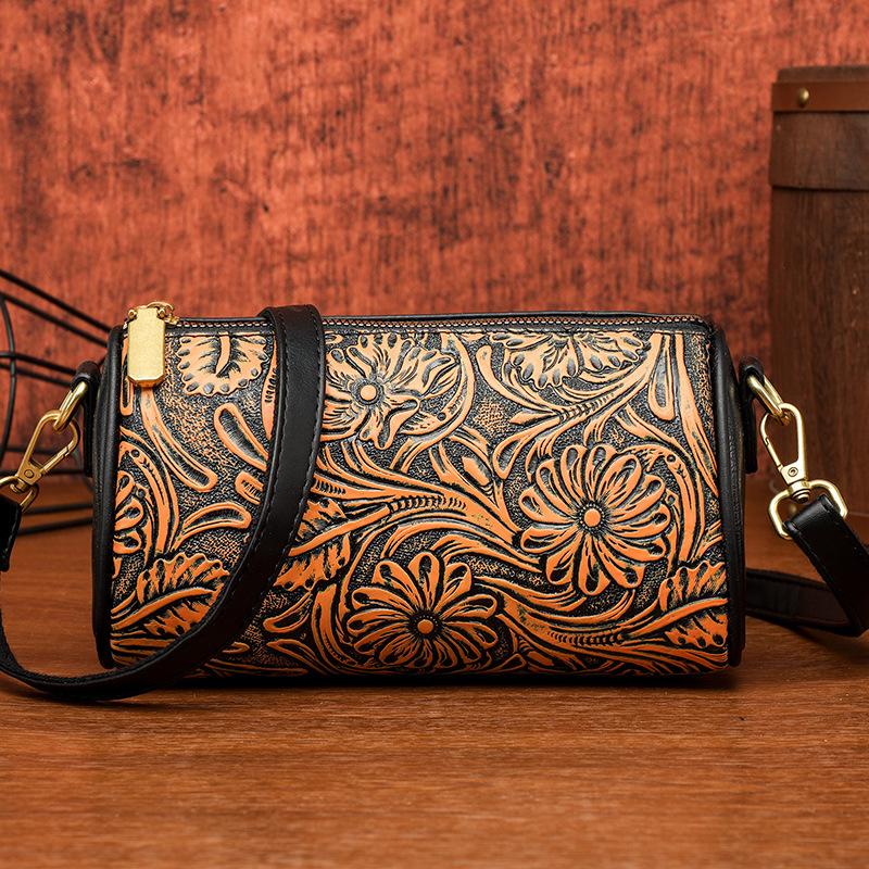 Umhängetasche mit chinesischem Druck - Vintage-Textur, großes Fassungsvermögen, Damenhandtasche, handbemalte Kunst, lässige Pendler-Geldbörse