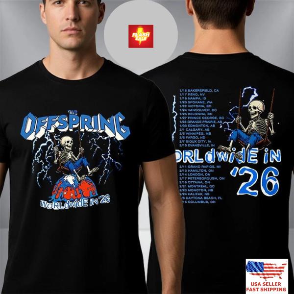 The Offspring Supercharged Worldwide Tour Swinging Skeleton 2026 T-Shirt XXXXL