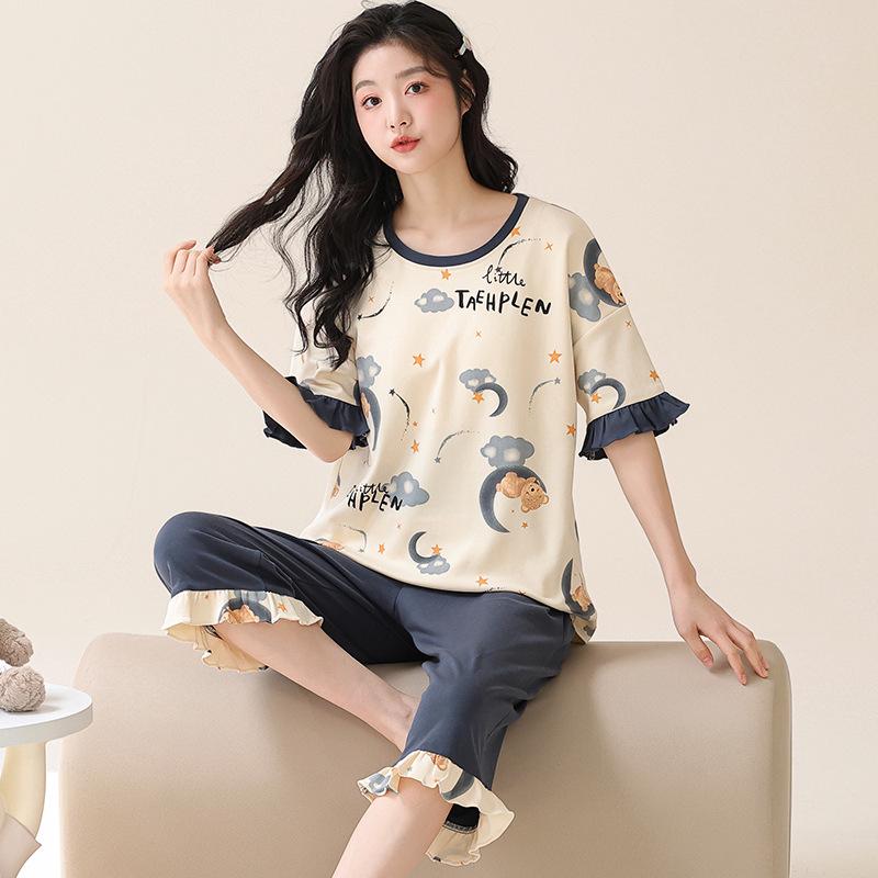 2024 Women's Plus Size Korean Style Capri Set - Summer Cotton Short-Sleeved Home Wear