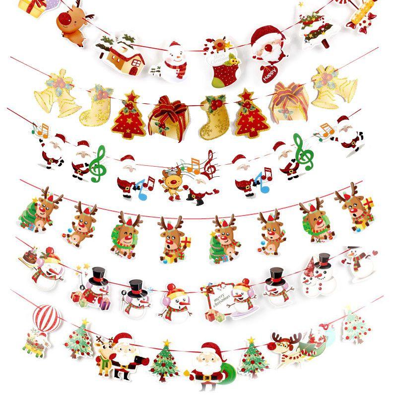 Merry Christmas Banner Pennant Hanging Flag Bunting Santa Claus Reindeer Snowman