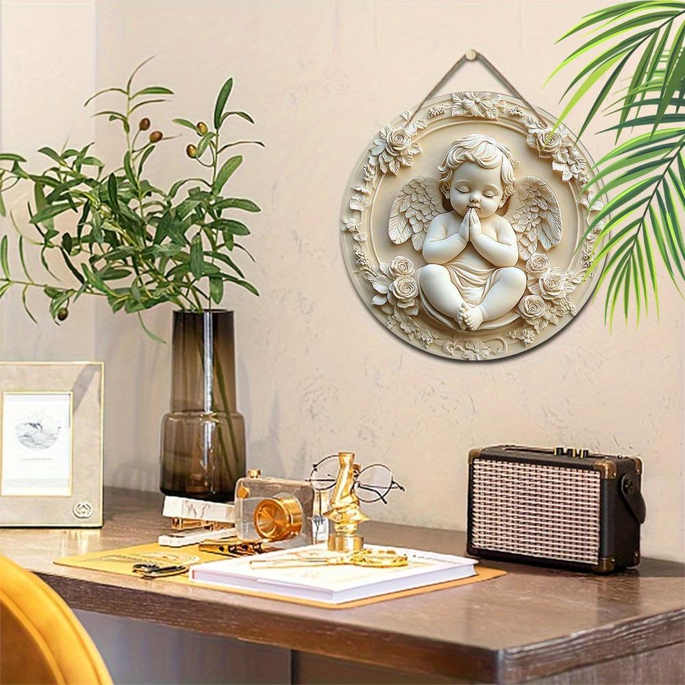 Entzückendes Cherub Holzschild - Engel Rundes Schild für Haustür Wandbehang Dekor - Idealer Hängeschmuck für Zuhause