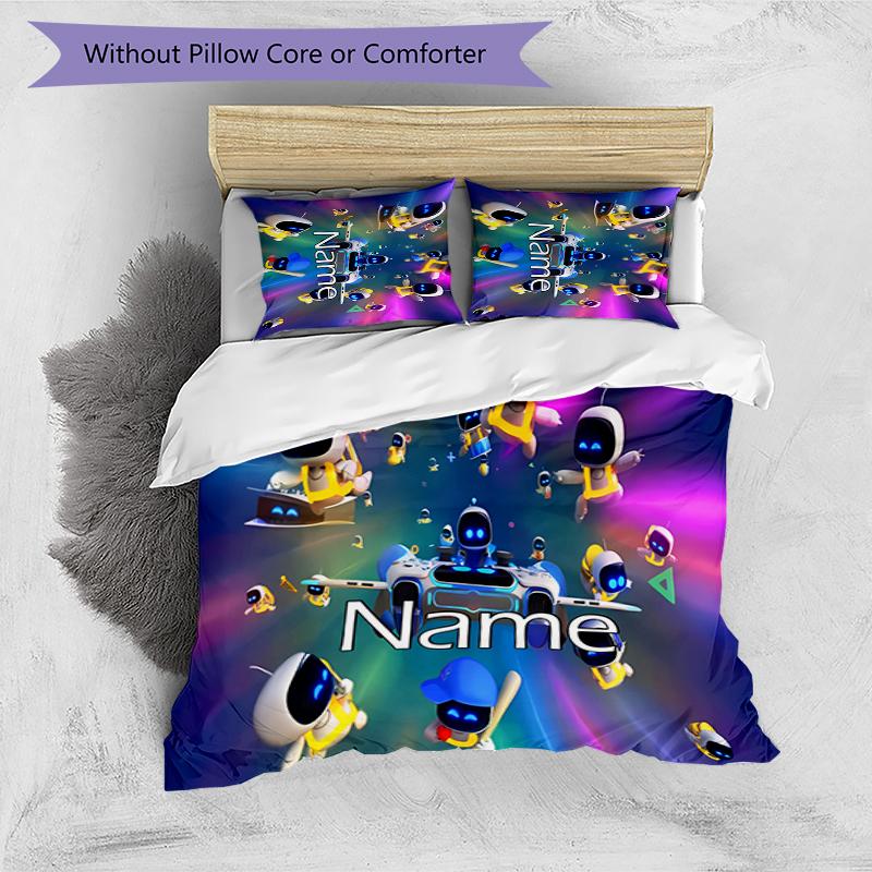 3pcs Custom Name Astro Bot Bedding Set Duvet Cover Closure Includes 1 Duvet Cover & 2 Pillowcases for All Seasons Bedroom Decor