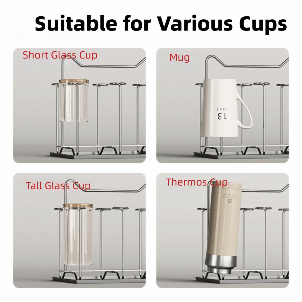 304 Stainless Steel Cup Drying Rack Stand Rabbit Ear Handle 6 Cups Capacity Drainer Holder Rust Proof Mug Drying Rack