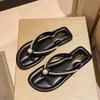 Fashion Women's Beach Sandals Flat Bottom Anti-Slip Fashion Summer Soft PU Flip-Flops Pearl Beaded Comfortable Shoes Sandalias De Mujer