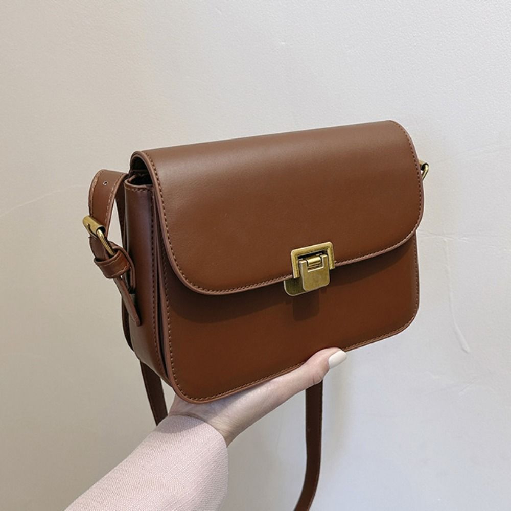 Solid Color Buckle Shoulder Bag Vintage Women's Armpit Bag Fashion Small Square Bag  Female