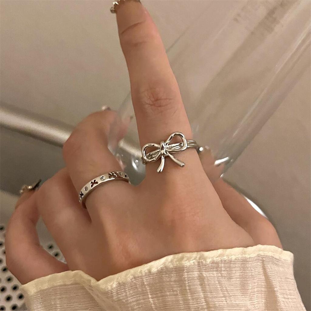 2Pcs Women Open Rings Set Vintage Bowknot Rings Stackable Thumb Knuckle Rings Adjustable Open Rings Set
