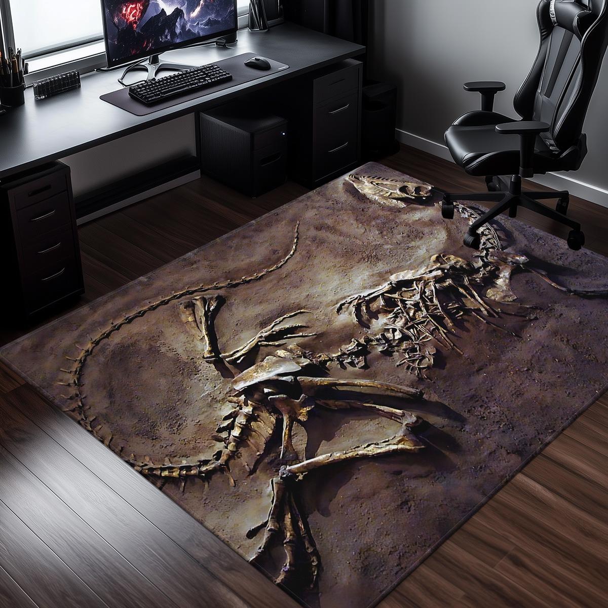 

Dinosaur fossil excavation scene rug for kids room science educationdecor prehistoric animal print floor mat soft crystal velvet 50x 80cm