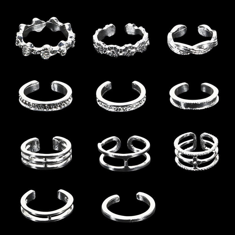 12 Stück Verstellbare Zehenringe Fingerringe Set für Damen Mädchen Silber Gold Farbe Offenes Design Fuß Hand Schmuck Mode Accessoirexxx