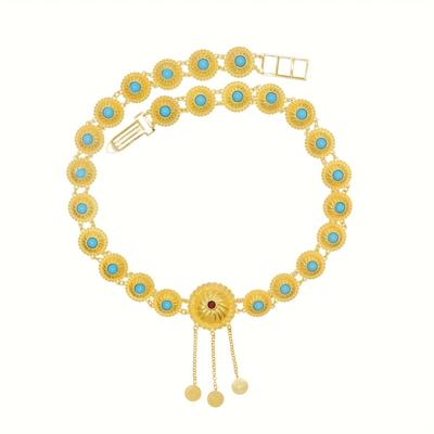 Elegant Vintage Style Bohemian Waist Chain, Alloy Synthetic Gem Golden Round Shaped Disc Tassel Waist Chain Body Chain Jewelry
