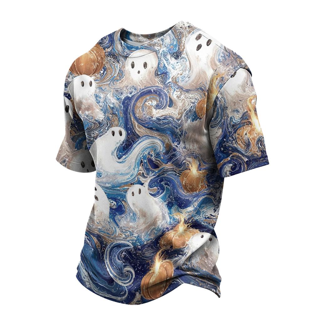 Men's Casual Short Sleeve T-Shirt Lightweight Breathable Crew Neck Top Halloween Print Design Comfortable Fit