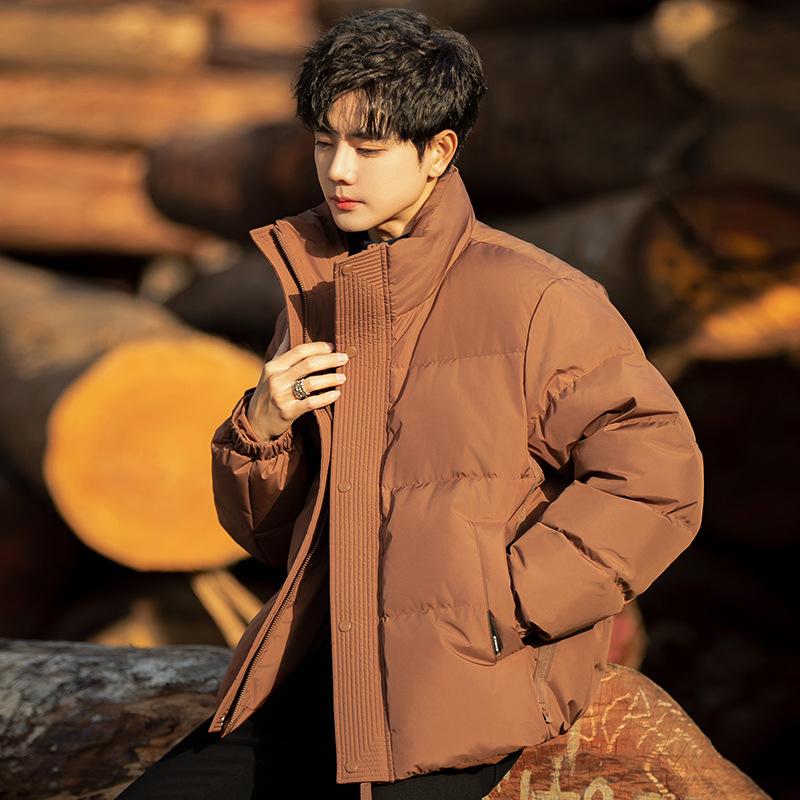 

New Winter Trendy Down Jacket Men s Casual Stand-up Collar Thickened Short Bread Jacket Men s Winter Jacket XXXL темно-коричневого