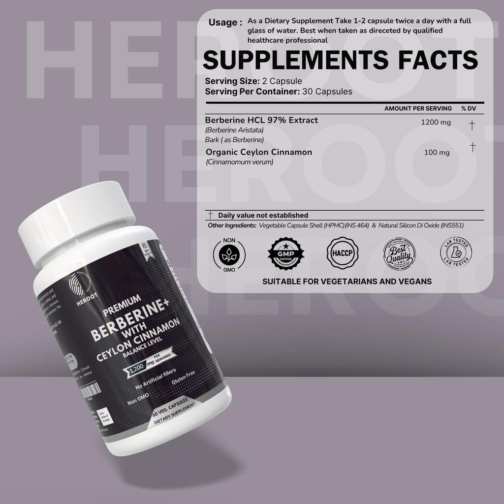 Berberine with Ceylon Cinnamon Capsules | Herbal Blend | 60 Caps