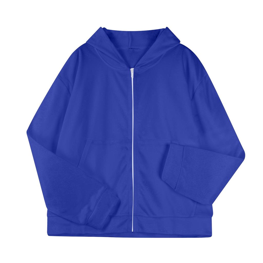 Women's Long Sleeve Solid Loose Zip Hoodie