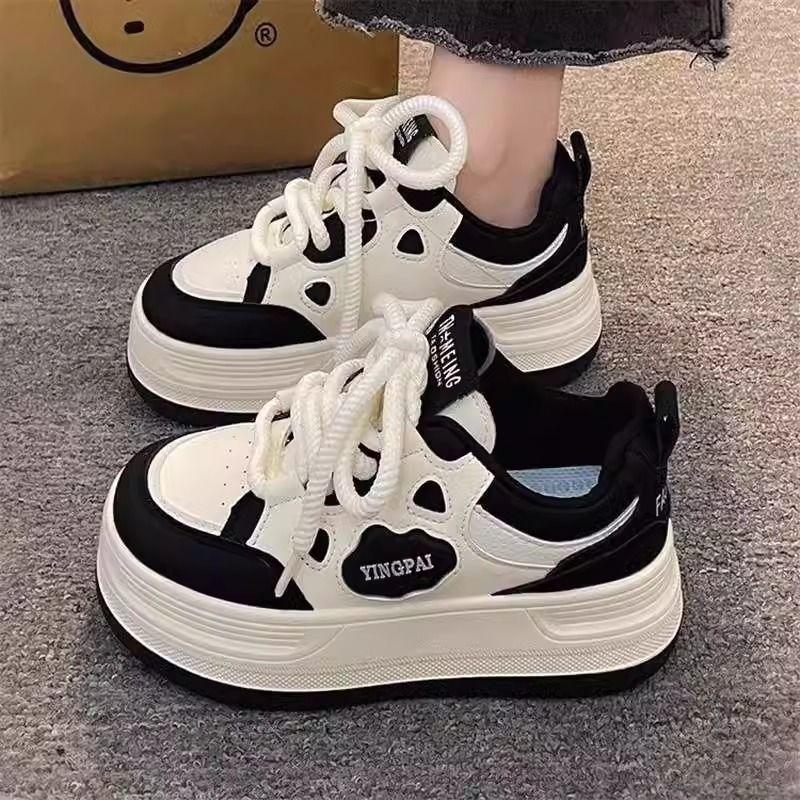 High value niche heightened thick-soled panda little white shoes women's spring and autumn new casual versatile round head board shoes