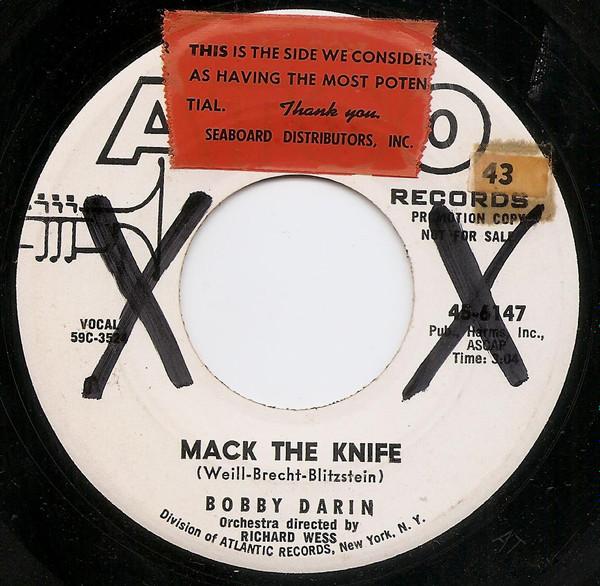 

7inch Record BOBBY DARIN - Mack The Knife 456147 ATCO Records 1959 US Rock Used