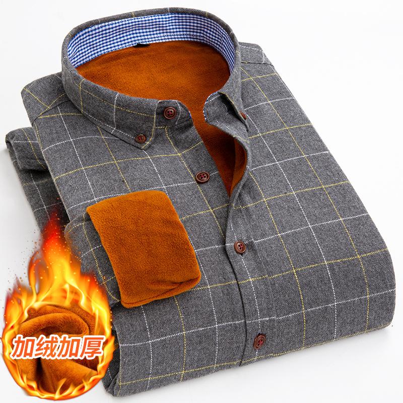 

Long Sleeve Shirts for Men 2026 Autumn Winter New Warm Plus Velvet Thick Cotton Lapel Casual Plaid Shirts Brand Mens Clothing M светло-серый