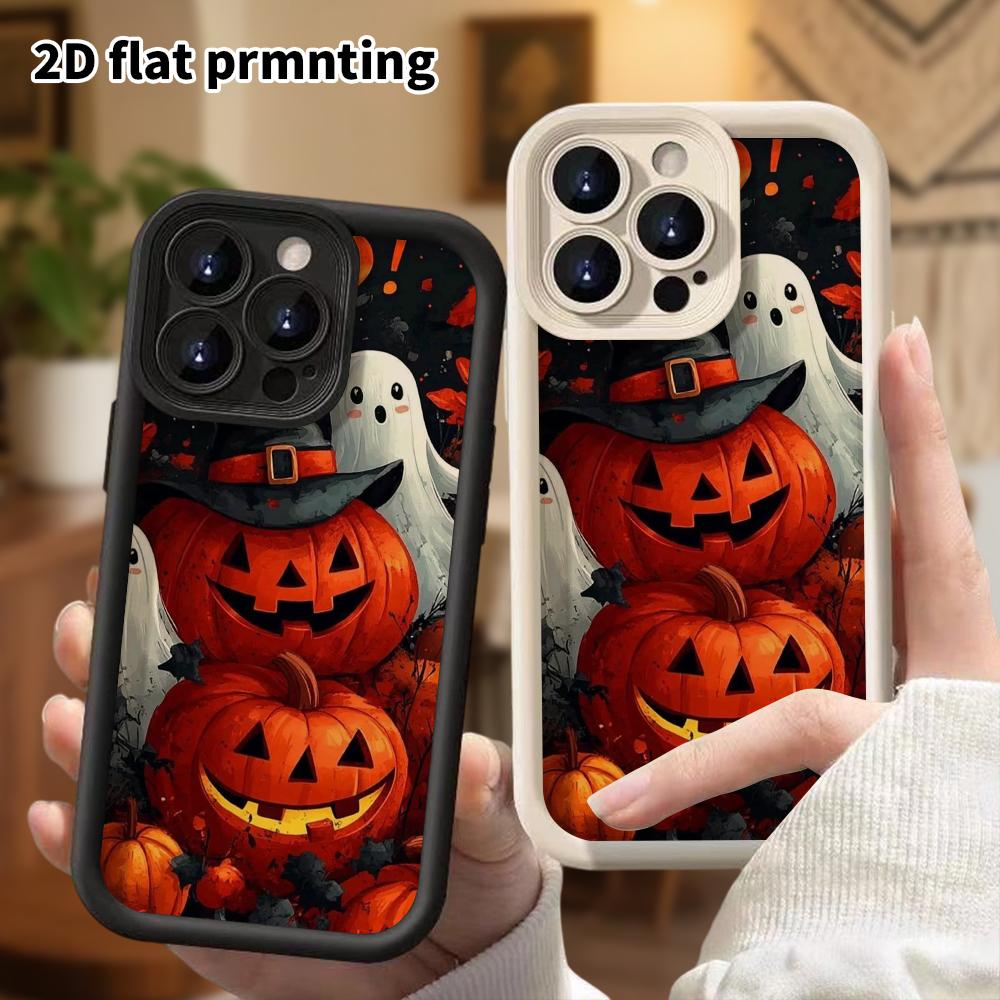 Phone case: 2D flat, suitable for iPhone 18 17 16 15 14 13 Pro protective case, pumpkin ghost, Christmas and Halloween, perfect holiday gift