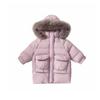 Winter Girls Jacket Long Solid Color Thick Warm Big Fur Collar Hooded Zipper Coat Teen Kids Parka