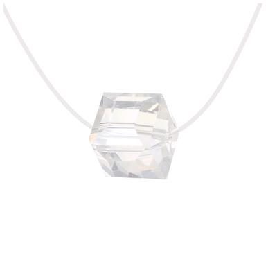 [R1919] - White 'Sissi' Silver Necklace (rhodium) - Crystal Cube 10mm