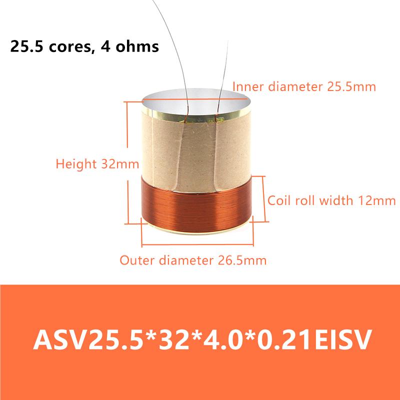 1 шт. Звуковая катушка динамика Плетеный медный вывод Басовая звуковая катушка 2 слоя Алюминиевая звуковая катушка динамика Аксессуары для ремонта 25.5*32*3.5Ω（4Ω
